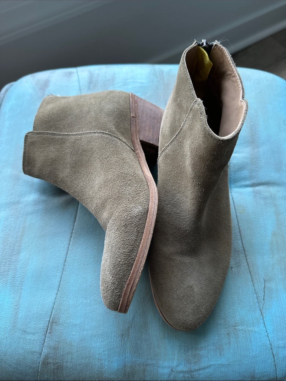 Joules Suede Ankle Boots in Taupe Green